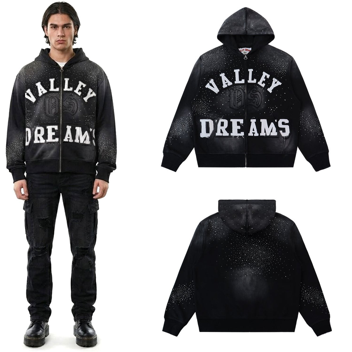 Valley Dreams Washed Rhinestone Zip Hoodie — context