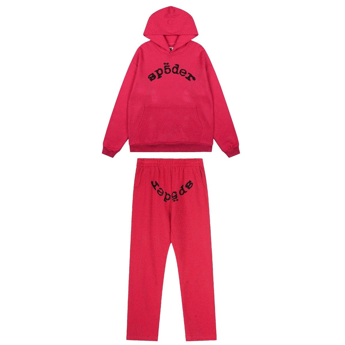 Sp5der Rhinestone Hoodie & Pants Matching Set — front